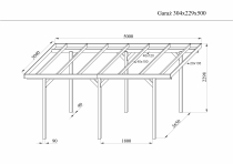 Rysunek techniczny z wymiarami wiaty garażowej