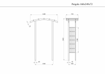 Rysunek z wymiarami konstrukcji pergoli: 160x249x72 cm