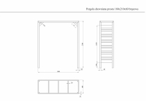Wymiary pergoli prostej w kolorze brązowym na rysunku technicznym