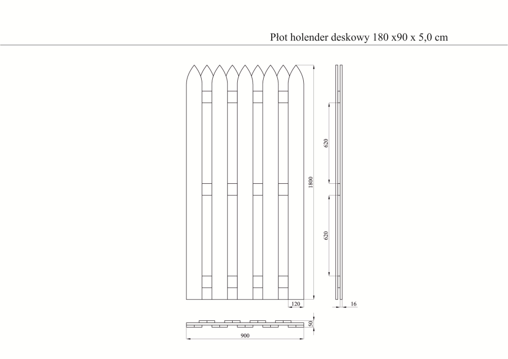 Płot Drewniany Deskowy Holender 180x90x5 Brązowy
