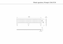 Płotek ma 120 cm długości i 20 cm wysokości oraz 3 dłuższe sztachetki do montażu w ziemi