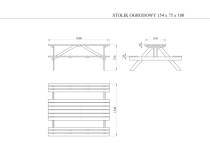 Wymiary stolika ogrodowego i ławek na rysunku technicznym